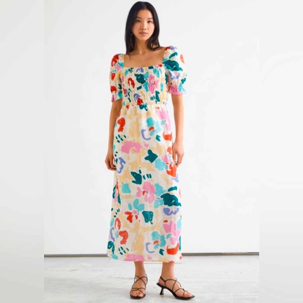 Anthropologie | & Other Stories Cream Midi Dress with Multicolor Floral Print